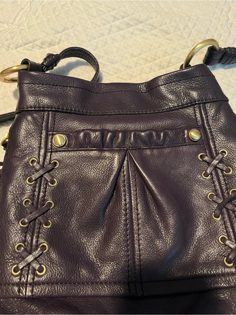 B Makowsky Side Zip,  Lace Up, Puple Purse